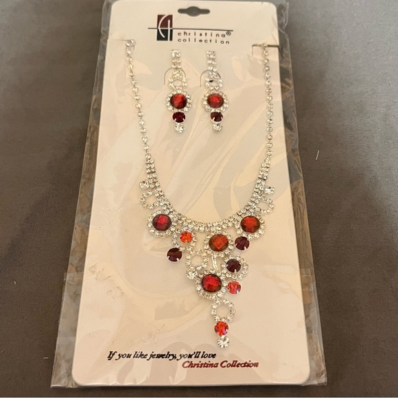 Prom/Special Occasion Necklace and Earrings, Red - Picture 11 of 14